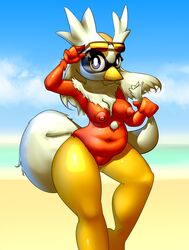 anthro anthrofied avian bag barefoot beach beak bird blue_eyes breasts chubby cloud color day delibird elpatrixf eyelashes eyewear female fur glasses grasp happy hi_res looking_at_viewer navel nintendo nipples nude outdoors pokemon pussy raised_arm red_fur sand sea seaside shadow shiny sky smile solo standing thick thick_thighs video_games water white_fur rating:Explicit score:13 user:bot