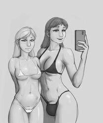  1futa 1girls balls big_breasts big_penis bikini breasts bulge clothed clothing detri_tus duo female flaccid futanari girl greyscale human long_hair micro_bikini monochrome mostly_nude penis self_upload selfie standing  rating:explicit score: user:detritus