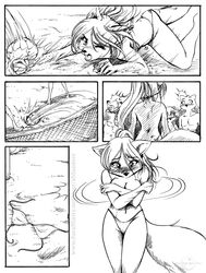 abluedeer back bikini bikini_malfunction blush canine comic covering covering_self embarrassed enf female furry greyscale monochrome shy skimpy solo topless vanessa volleyball wardrobe_malfunction rating:Questionable score:19 user:Miss_Vulf