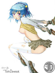  blue_hair kurono_kurumu nipples purple_eyes rosario+vampire school_uniform skirt succubus tentacle thighhighs twoderrick uncensored  rating:explicit score: user:twoderrick