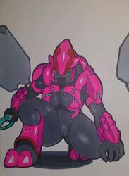  alien armor big_breasts bodysuit bottomless breasts female halo_(series) kewon pussy sangheili solo  rating:explicit score: user:bot