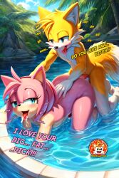  ai_generated amy_rose anal anal_sex anthro anus anus_focus big_penis cum_in_ass male/female masturbating masturbation sonic_(series) sonic_the_hedgehog_(series) tails tails tails_the_fox tropical umbrellatech uncensored water  rating:explicit score: user:bot