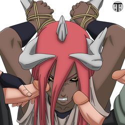  angry arms_behind_head arms_up black_sclera bondage bound_wrists clenched_teeth colored dark_skin erection female fingerless_gloves gangbang gloves group_sex horns human long_hair male multiple_penises naruto naruto_(classic) penis penis_on_cheek penis_on_cheeks rape red_hair straight surrounded_by_penises tayuya toms2435 yellow_eyes yuasa  rating:explicit score: user:dante1993