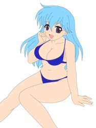 aqua_hair bikini breasts female hat highres legs long_hair photoshop purple_eyes smile stewardess swimsuit tenjouin_katsura thighs vector_trace rating:Safe score:4 user:busakuma