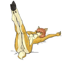  anthro armpits breasts cervine deer female hair hooves konda legs_up looking_at_viewer lying nipples on_back pussy  rating:explicit score: user:bot