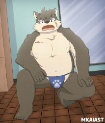  background brown_fur detailed_background frown fundoshi furry furry_only housamo locker_room male male_only mirror mkaiast moritaka nipples scar scars sweat tokyo_afterschool_summoners  rating:questionable score: user:bot