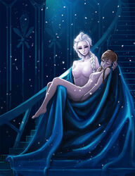 2girls anna_(frozen) blue_eyes braid breasts brown_hair carrying closed_eyes disney elsa_(frozen) female female_only frozen_(film) human kimbbq long_hair moonlight multiple_girls nipples nude siblings single_braid sisters snowflakes stairs the_cold_never_bothered_me_anyway twin_braids white_hair rating:Explicit score:114 user:Shaded_Cube