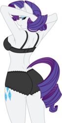 anthro back_view bra clothes color eyeshadow female female_only flat_colors friendship_is_magic fur furry grey_fur hair hands_behind_head horn looking_back my_little_pony open_eyes panties pointy_ears purple_hair rarity_(mlp) sirhcx smile smooth_skin solo standing tail rating:Questionable score:6 user:Freezer88