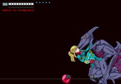 1boy 1girls ass breast_grab cum cum_on_body deep_penetration female human interspecies male metroid metroid_fusion nintendo penetration penis ridley samus_aran sex straight text rating:Explicit score:5 user:ironlego9081