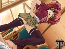  femdom footjob green_eyes pantyshot red_hair rosario+vampire school_uniform shuzen_kokoa skirt thighhighs toms2435  rating:explicit score: user:dante1993