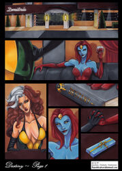 2girls beige_skin blue_skin book breasts brown_hair cleavage comic destiny_(comic) female large_breasts lipstick marvel marvel_comics mother_and_daughter mystique red_hair rogue_(x-men) silver_hair two_tone_hair vp vp1940 white_hair wine wine_glass x-men yellow_eyes rating:Safe score:59 user:FutaFan59