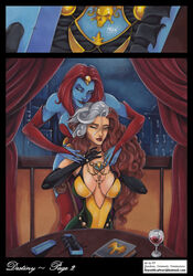 2girls beige_skin blue_skin book breasts brown_hair busty comic destiny_(comic) female large_breasts lipstick marvel mother_and_daughter mystique necklace red_hair rogue_(x-men) silver_hair two_tone_hair voluptuous vp vp1940 white_hair wine wine_glass x-men yellow_eyes yuri rating:Safe score:80 user:FutaFan59