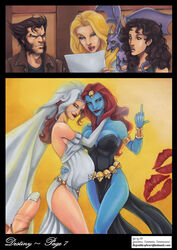 4girls 5_fingers anna_marie artist_name beige_skin big_breasts blonde blonde_hair blue_eyes blue_skin bracelet breasts bride bride_gown brown_eyes brown_hair cleavage clothed clothed_female clothed_male clothes clothing color colored comic curly_hair dark_hair destiny_(comic) dress elbow_gloves emma_frost english english_text facial_hair female female/female forehead_jewel gloves hair headband homo_superior human humanoid incest incest_marriage incest_pregnancy jacket james_howlett kiss_mark_on_photo kitty_pryde large_breasts light-skinned_female light-skinned_male lipstick lipstick_mark lockheed long_hair makeup marvel marvel_comics middle_finger mother_and_daughter mystique nail_polish no_humans photo_(object) pregnant red_hair red_lips red_lipstick rogue_(x-men) shadowcat shapeshifter shirt short_hair skulls smile smiling smirk superhero superheroine supervillain tank_top text uncensored url veil vp vp1940 web_address white_hair white_queen wolverine_(x-men) x-men yellow_eyes rating:Safe score:125 user:FutaFan59