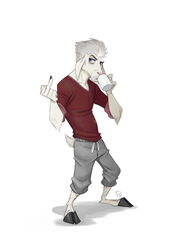  absurd_res anthro avoid_posting beverage bovid caprine coffee domestic_goat furrybob goat hi_res male mammal saanen_goat solo  rating:safe score: user:bot