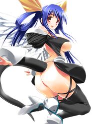 1girls ass blue_hair blush boots bow breasts dizzy_(guilty_gear) female guilty_gear hairbow hima huge_breasts long_hair midriff no_bra no_panties open_mouth red_eyes ribbon smile solo tail thighhighs tied_hair twintails underboob wings rating:Explicit score:6 user:bot