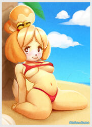 1girls alternate_breast_size animal_crossing anthro bikini canine domestic_dog female female_only isabelle_(animal_crossing) kneeling navel neocoill nintendo solo underboob rating:Questionable score:94 user:Freezer88