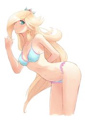 1girls armpit ass bent_over blonde_hair blue_eyes blush bra cleavage crown earrings erect_nipples female female_only human leaning_forward long_hair mario_(series) moxie2d nintendo panties princess_rosalina sketch solo standing white_background rating:Questionable score:112 user:emissaryofrainbows