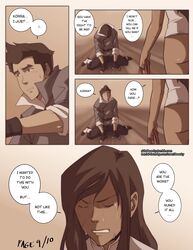 ass avatar_the_last_airbender black_hair bottomless clothing comic dark-skinned_female dark_skin deesky female korra long_hair mako male smooth_skin tears the_legend_of_korra rating:Questionable score:55 user:chooped