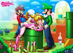 1girls 2boys :>= ass beer belt blonde blonde_hair blue_eyes bodysuit boots bottle breasts clothed clothing earring fellatio female footwear full_body gloves hair_pull handwear high_heel_boots high_heels human jumpsuit luigi male mario mario_(series) mario_kart mmf_threesome multiple_boys nintendo oral outdoors pale_skin penis pink_boots ponytail ponytail_hold princess_peach sky smaller_male spitroast standing straight tekuho threesome tied_hair tight_clothing uncensored vaginal vaginal_penetration rating:Explicit score:256 user:newfuckyeah