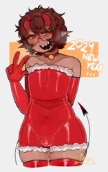  ass big_ass breath breath_cloud brown_hair bulge bulge_through_clothing christmas demon demon_(uh_demon) demon_boy demon_horns demon_tail elf_ears fangs femboy femboysub glasses gloves horns jingle_bell latex latex_clothing latex_gloves latex_stockings latex_suit latex_thighhighs male new_year new_year_2024 penis sharp_teeth shiny shoulders smile smug sweat tan_body tan_skin thick_ass thick_thighs thigh thighhighs thighs tight_clothing tight_fit twitter_user_oc uh_demon yellow_eyes  rating:questionable score: user:uh_demon