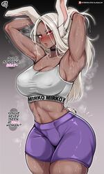 1girls almualim armpits arms_up booty_shorts breasts brown_hair brown_skin dark-skinned_female dark_skin female hi_res long_hair miruko my_hero_academia rabbit_ears red_eyes rumi_usagiyama short_shorts shorts sports_bra sportswear sweat sweaty_body white_hair rating:Questionable score:219 user:Aeolus_HX