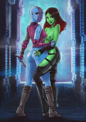 2d 2girls alien alien_girl alien_look_like_human artz ass ass_grab bald bald_female big_breasts blue-skinned_female blue_eyes blue_skin boots bottomless bottomless_female breasts chaps cyborg elbow_pads female female_only gamora green-skinned_female green_skin guardians_of_the_galaxy guardians_of_the_galaxy_(2014) humanoid humanoid_on_humanoid interspecies interspecies_yuri long_hair looking_back marvel marvel_cinematic_universe multiple_girls nebula_(marvel) nipples pose red_eyes red_hair ring smile standing step-incest stepsister sword tiptoes topless topless_female weapon yuri rating:Explicit score:231 user:orbitjewel