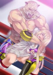 1boy blonde_hair blonde_hair crying dress drooling dutch_angle emilie_de_rochefort female femsub king_(tekken) kupala maledom muscular_male open_mouth pain pantyshot restrained ryona saliva saliva_trail skirt squatting submission submission_hold tekken wrestling rating:Explicit score:13 user:WhyMe3