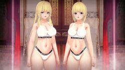 2girls beauty_mark big_breasts bleached bleached_clothing blonde_hair blue_eyes large_breasts long_hair looking_at_viewer original_characters panties short_hair sports_bra rating:Explicit score:19 user:ShinjiIRL