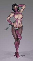 1girls 2015 2d arm_behind_head arm_up armlet belt black_hair boots breasts breasts_out brown_eyes detached_sleeves female female_only hand_on_hip handdrawn loincloth looking_at_viewer mask mileena mortal_kombat mortal_kombat_x navel netherrealm_studios ninja nipples pose radsquid sai_(weapon) short_hair solo standing weapon rating:Explicit score:190 user:chooped