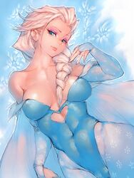 blonde_hair blue_eyes braid bridal_gauntlets cameltoe cleavage disney elsa_(frozen) female female_only frozen_(film) fumio_(rsqkr) human leotard navel pantyhose single_braid solo standing rating:Safe score:224 user:chooped