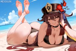 1girls ai_generated ass barefoot beach bikini breasts feet feet_up female genshin_impact hi_res hu_tao_(genshin_impact) huge_ass large_ass meiogun smaller_female smile sunny teasing thiccwithaq_(ai_style) white_skin rating:Explicit score:247 user:YoruichiMMD