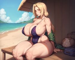 ai_generated beach big_ass big_thighs bikini blonde blonde_female blonde_hair busty curvaceous curvy fat_breasts fat_thighs huge_ass huge_breasts huge_thighs looking_at_viewer massive_breasts medium_hair naruto naruto_(series) plump purple_bikini smogai thick thick_thighs thunder_thighs thunderthighs tsunade voluptuous rating:Explicit score:133 user:SmogPopAI