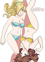 2girls aqua_eyes bikini blue_eyes boobieboom breasts cleavage female female_only hair_over_one_eye human looking_at_viewer mario_(series) multiple_girls navel nintendo ponytail princess_daisy princess_rosalina tied_hair underwear rating:Safe score:34 user:Freezer88