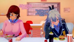 3d brown_hair cafeteria comic eydis_synthesis_ten fantasizing futanari koikatsu lisbeth lovac22 school_uniform schoolgirl shinozaki_rika sword_art_online text white_hair rating:Explicit score:0 user:lovac22