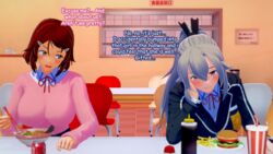 3d brown_hair cafeteria comic eydis_synthesis_ten fantasizing futanari koikatsu lisbeth lovac22 school_uniform schoolgirl shinozaki_rika sword_art_online text white_hair rating:Explicit score:0 user:lovac22