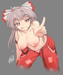 breasts_out fujiwara_no_mokou nanostar pointing_at_viewer touhou rating:Explicit score:11 user:amimoaC