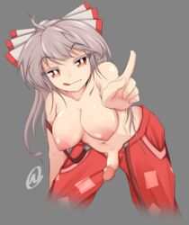 1futa areolae bent_over big_breasts breasts breasts_out clothed clothing erection fujiwara_no_mokou futa_only futa_sans_balls futanari grey_hair human licking_lips light-skinned_futanari light_skin long_hair nanostar nipples partially_clothed penis pointing_at_viewer solo topless touhou uncensored uncensored_penis rating:Explicit score:16 user:amimoaC