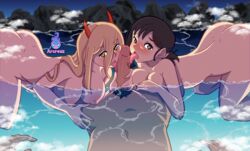 1boy 2girls arcreuz artist_name big_ass big_breasts big_penis blowjob blush bubble_butt chainsaw_man completely_nude double_blowjob double_fellatio fellatio fit_female higashiyama_kobeni horns hot_spring licking_penis looking_at_viewer male_pov muscular_male pov power_(chainsaw_man) teamwork threesome tongue_out water rating:Explicit score:51 user:Samchris13