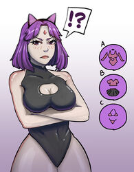  1girls boob_window breasts cat_ears dress_up female female_only purple_hair raven_(dc) simplysauce solo teen_titans  rating:explicit score: user:deleted107796