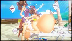  2girls 3d artist_request big_belly blush cum cumflation daitaku_helios_(umamusume) female futanari horse_girl inflation koikatsu large_cock large_testicles mejiro_palmer_(umamusume) mk009 ponytail semen sex small_breasts swimsuit umamusume  rating:explicit score: user:legud