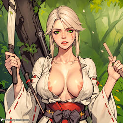 ai_generated breasts ciri female green_eyes light-skinned_female looking_at_viewer nipples remicorner scar solo the_witcher_(series) the_witcher_3:_wild_hunt white_hair rating:Explicit score:12 user:Kelpie_AI