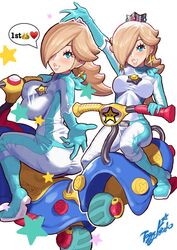 1girls artist_name ass big_breasts blonde_hair blue_eyes boots busty crown earrings gloves hair_over_one_eye jumpsuit light-skinned_female light_skin mario_(series) mario_kart mario_kart_8 motorcycle nintendo princess_rosalina riding_motorcycle speech_bubble star tight_clothing yamino_ekakinin rating:Questionable score:46 user:Private_Geek