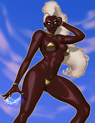 1girls abs artist_name bikini bracelets busty dark-skinned_female dark_skin earrings gold_bikini gold_nails lightning marvel marvel_comics muscular_abs mutant ororo_munroe painted_fingernails painted_nails pope_of_dairy storm_(x-men) swimsuit white_eyes white_hair x-men rating:Questionable score:28 user:Private_Geek