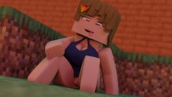  1girls 3d blender blender_cycles bottomless_female brown_hair enigma_zxc female female_only horny human minecraft shaved_crotch solo spread_legs tongue tongue_out toony topwear vagina  rating:explicit score: user:enigma_zxc