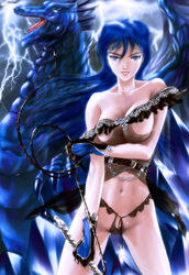  blue_hair dragon lightning lowres revealing_outfit s_zenith_lee sleeve_off_shoulder whip  rating:questionable score: user:bot