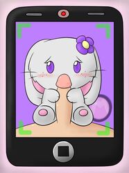 2013 blush camera duo faceless_male female flower furry handjob humanoid_penis lagomorph lantha male mammal milachu92 penis phone plant purple_eyes rabbit whiskers rating:Explicit score:6 user:bot