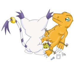  agumon bandai circumcision digimon dinosaur feline feline female gatomon iedasb male mammal sad  rating:explicit score: user:bot