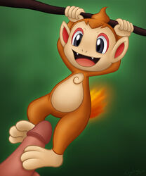 2015 ambiguous_gender chimchar fangs feral fiery_tail foot_fetish footjob hanging human humanoid_penis interspecies male nintendo nude open_mouth penis pokemon reykay round_ears solo_focus teeth uncensored rating:Explicit score:7 user:bot