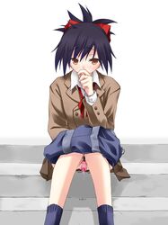 1girls ankle_socks anklehighs black_hair black_socks bleach blush bow brown_eyes censored clothed_masturbation clothing covering_mouth discreet_vibrator female female_only footwear hair_ribbon hair_up iwasaki_takashi jpg masturbation no_panties orange_eyes ponytail purple_hair pussy pussy_juice ribbon school_uniform senna_(bleach) short_hair sitting skirt socks solo tied_hair vibrator rating:Explicit score:34 user:bot