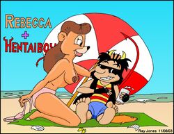 2003 beach bear character_name clothes day disney eyewear female hentai_boy interspecies looking_at_another male mammal nipples outdoors panties ray_jones rebecca_cunningham sand sitting sky sunglasses tagme talespin topless umbrella underwear rating:Explicit score:2 user:bot